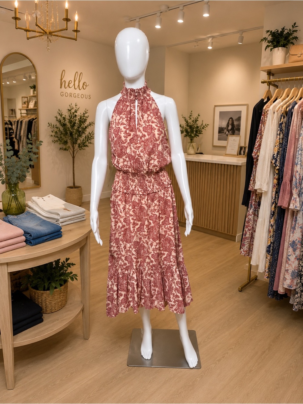 Express Dusty Rose Floral Halter Maxi Dress